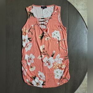Floral Coral Sleeveless Top